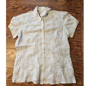 white embroidered button down shirt sz Small
